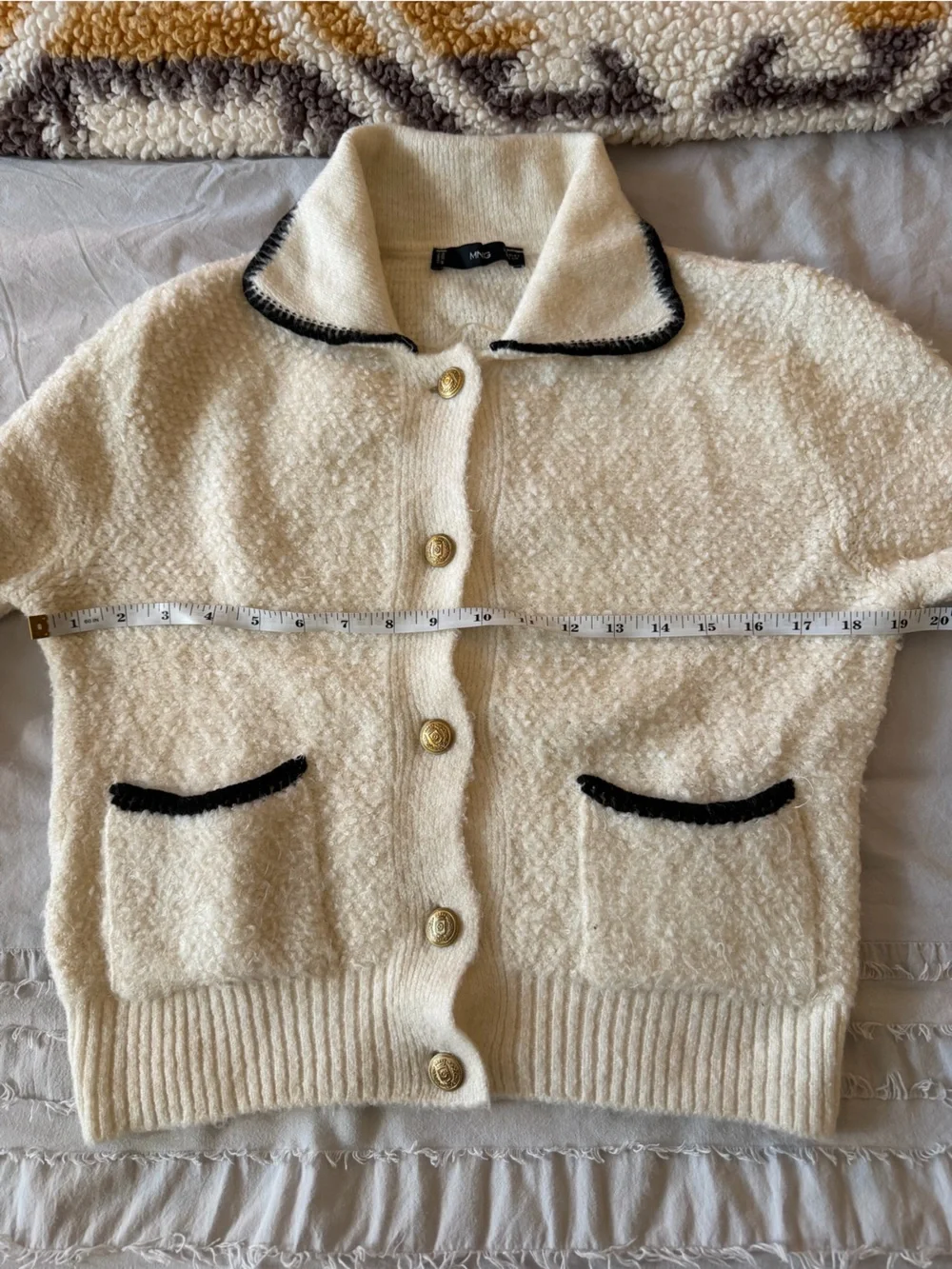 Mango Cream Knit Cardigan with Black Trim